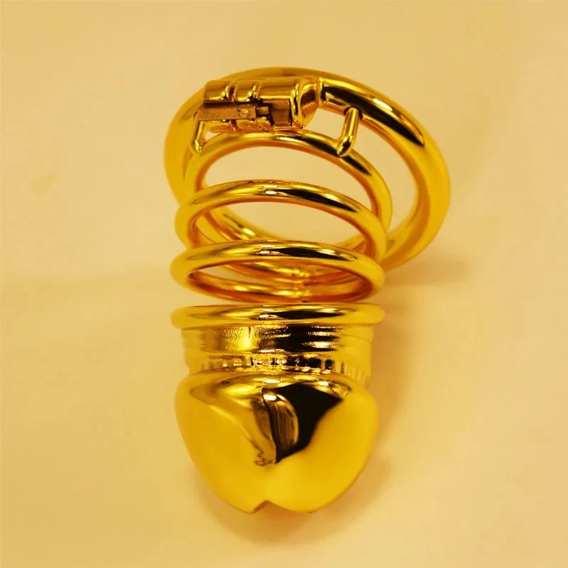 54 Gold-plated New Stainless Steel Cage Men's Chastity Lock SM-304 Cage Sex Toys for Man