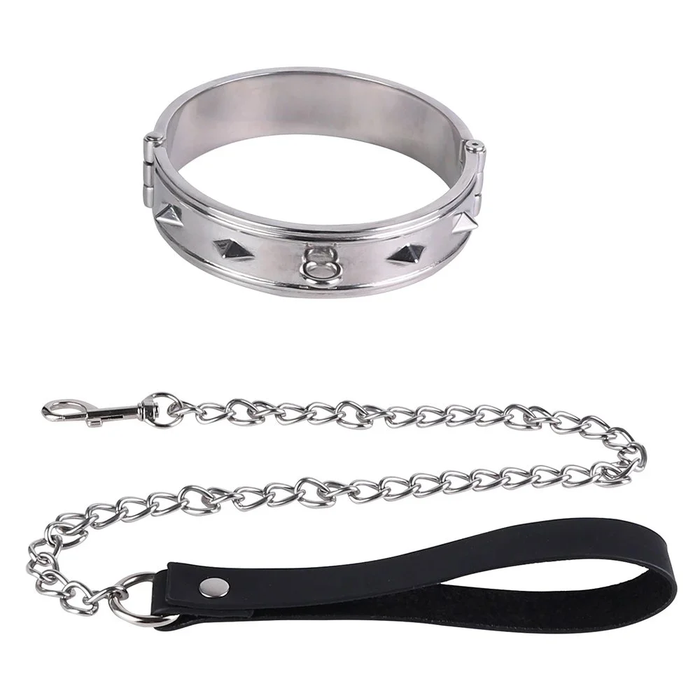 Heavy Metal Collar with Chain Bondage Slave Cosplay Costume for Man Woman Couple Pleasure