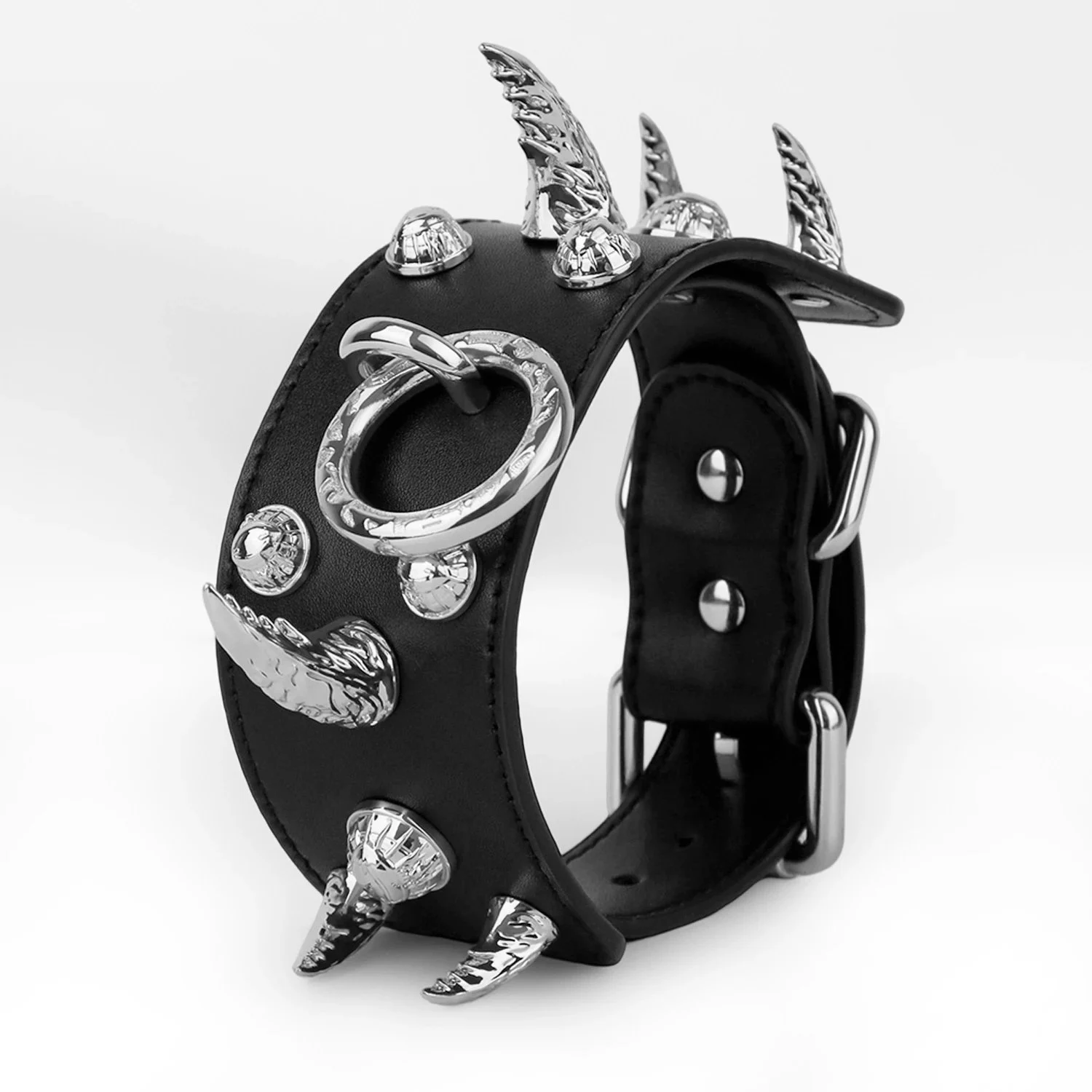 Heavy-duty Leather Adjustable Large Stud Lock Cuffs for Adult Novelty Toys and Roleplay Submissives