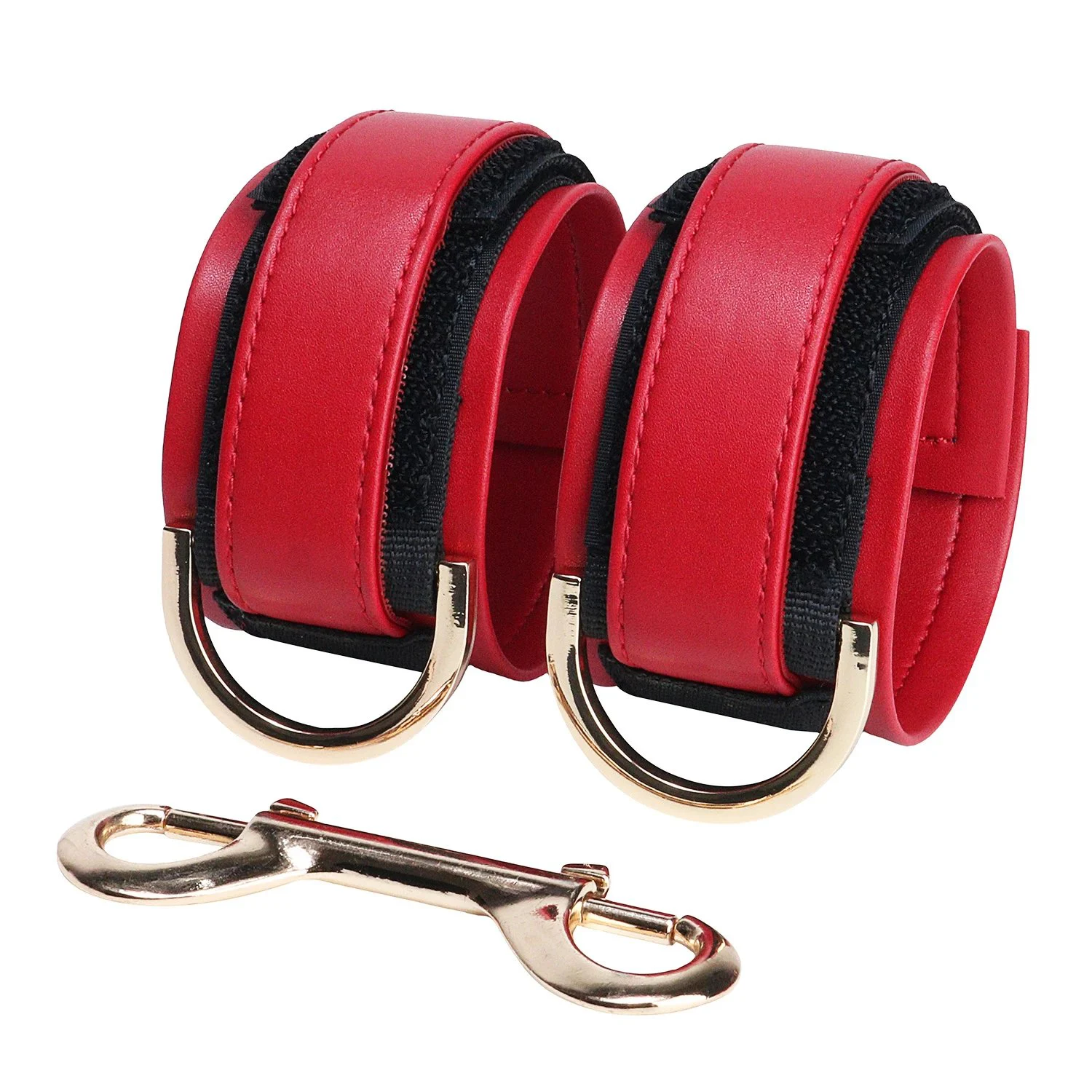 Leather Black Red Handcuffs, Fashionable Bondage Handcuffs for Adult Play for Bdsm and 18+