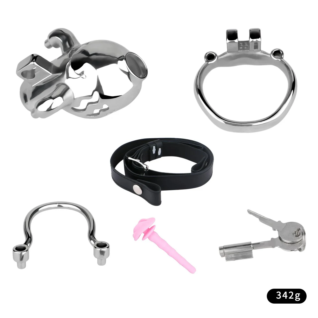 Catheter + Anti-Detachment Ring Male Chastity Erotic Toys Stainless Steel Metal Penis Chastity Cage Easy to Carry Penis Lock