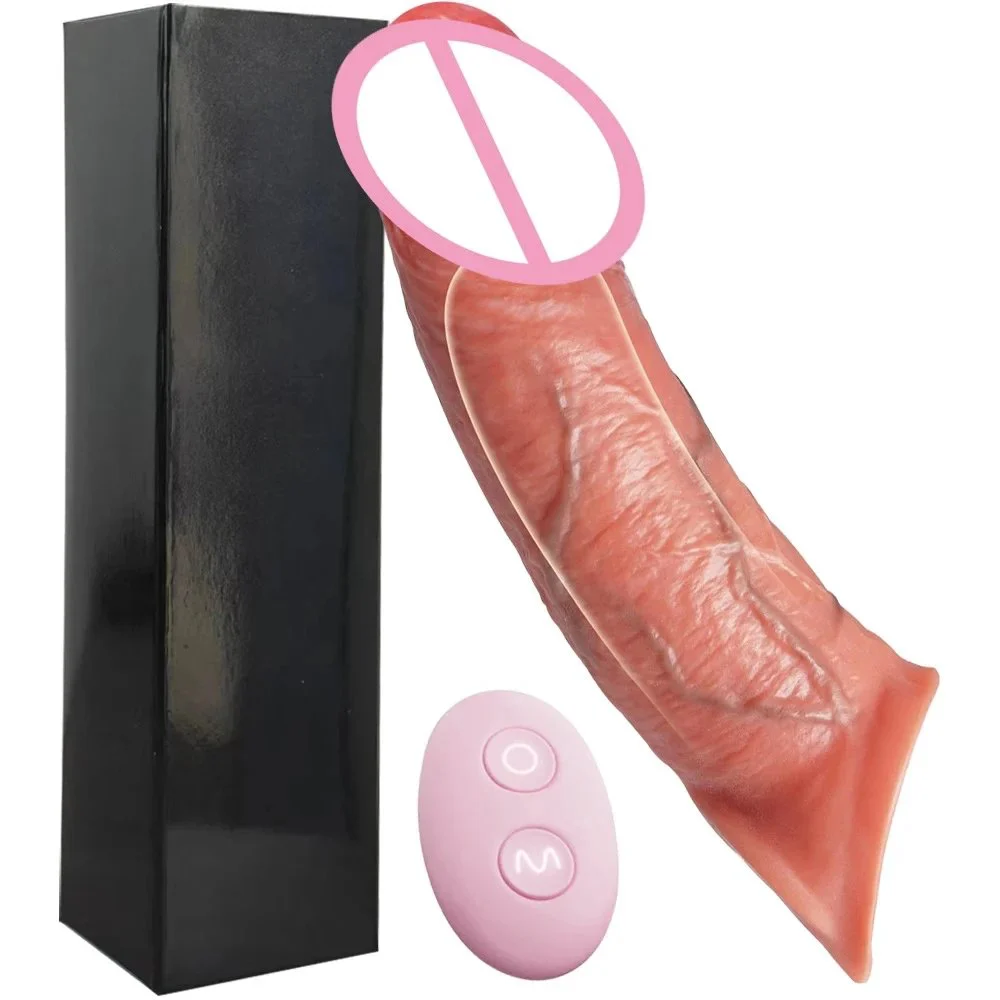 Liquid Silicone Dildo Condom For Men Electric Delayed Wear Hollow Dildo Condom For Adult Sexual Products