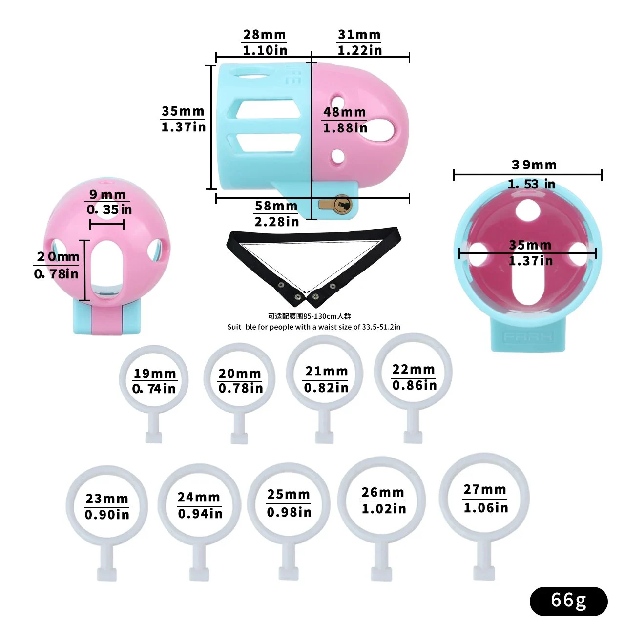 Capsule Shape Chastity Cage Device Lightweight No Base Ring Cock Cage with 9 Size Penis Ring ABS Penis Lock BDSM Fetish Toy