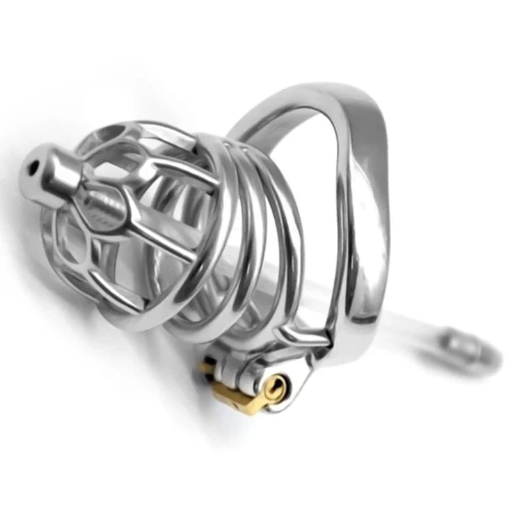 60mm 304 Stainless Steel Sm Sex Toys Penis Cage with Keyholder Male Chastity Device with Catheter Curved Ring Chastity Cage