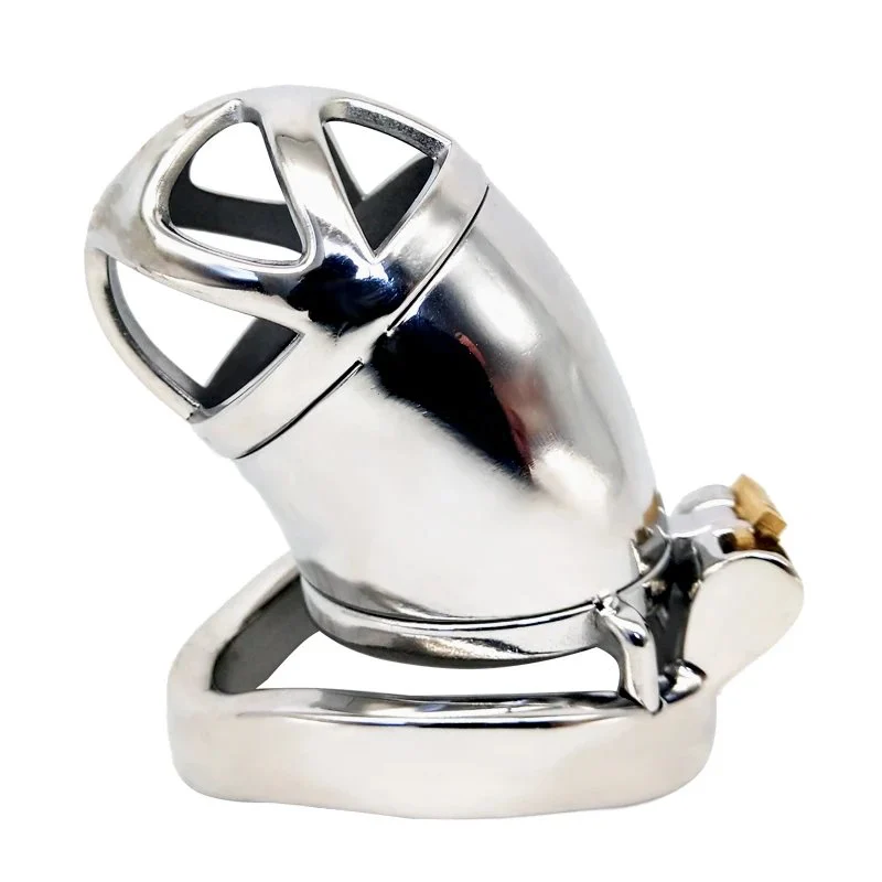 7cm Men Metal Chastity Cage Curved Ring Lock Penis in Cage Stainless Steel Chastity Cage for Man