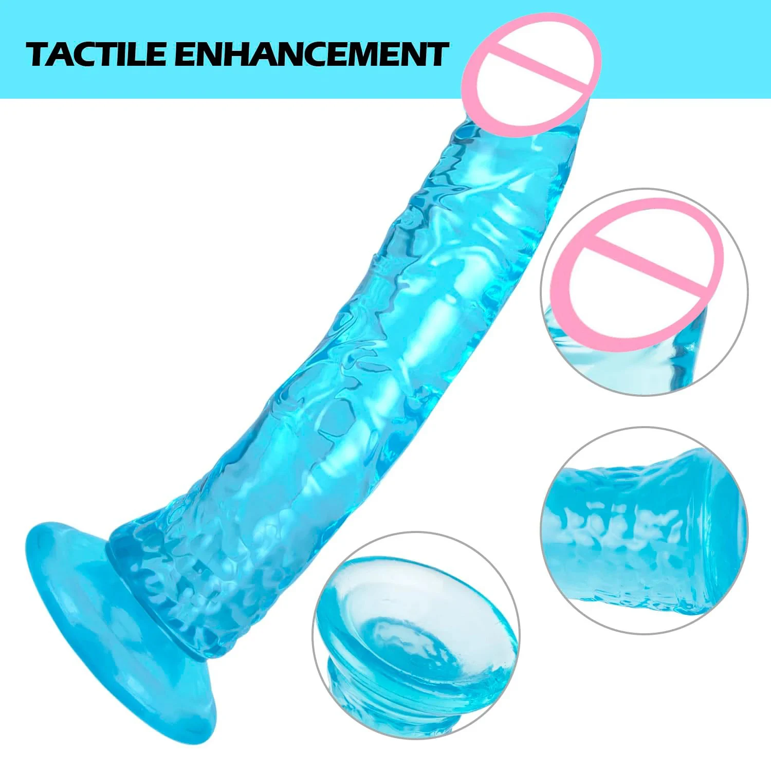 Blue Soft Realistic Jelly Silicone Dildo Strong Suction Cup Hands-Free Play Waterproof Eco-Friendly for Women G-Spot