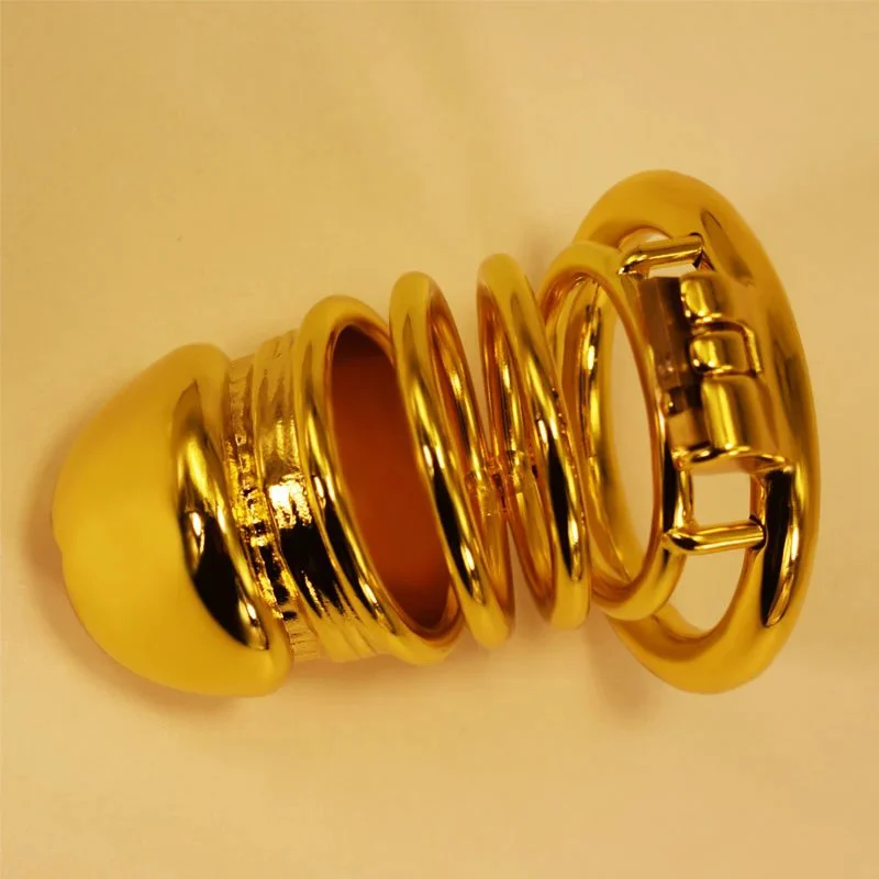 54 Gold-plated New Stainless Steel Cage Men's Chastity Lock SM-304 Cage Sex Toys for Man