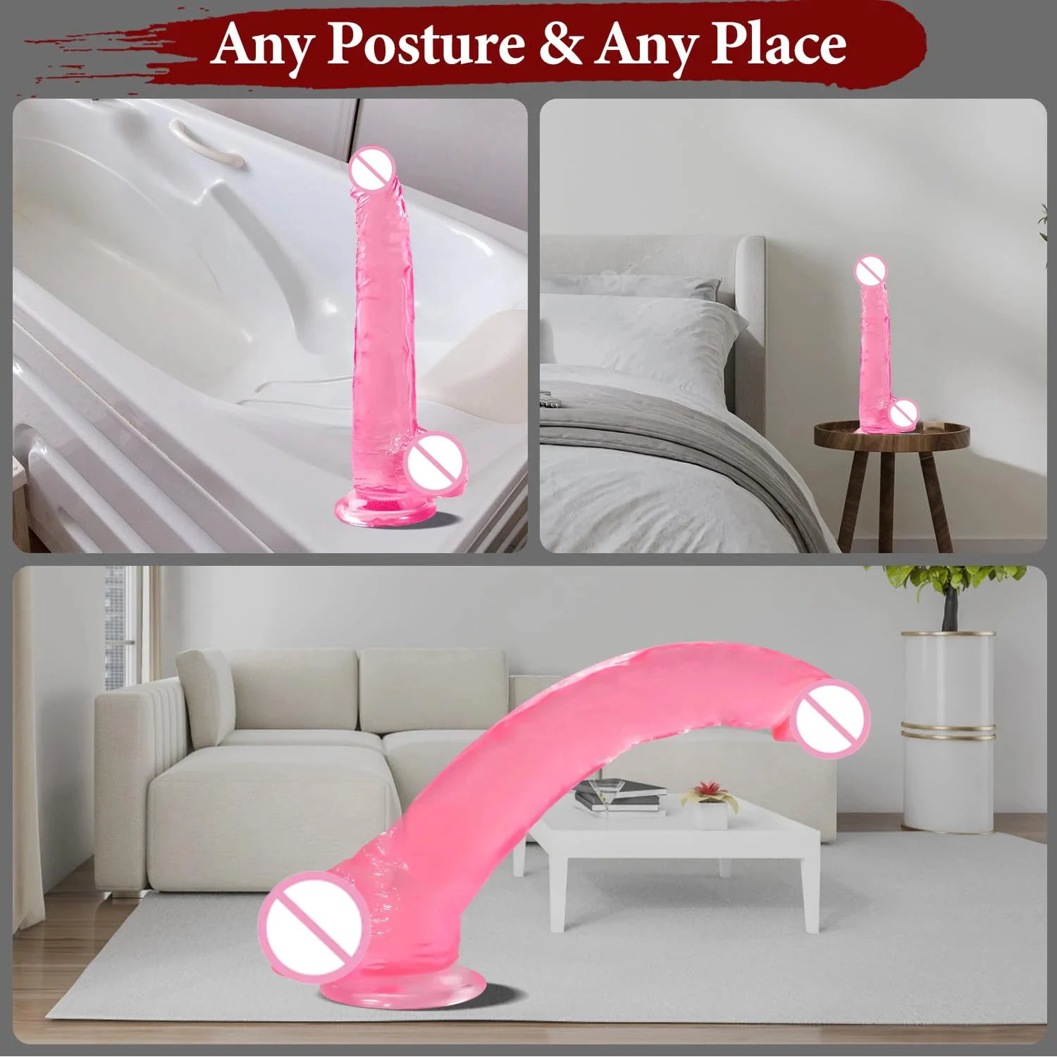 Big 11.61-Inch Thick Silicone Suction Cup Dildo with Lifelike Skin-Touching Feel Soft Pink Waterproof for Women & Men
