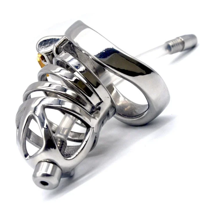 60mm 304 Stainless Steel Cock Cage Penis Cage Curved Ring Chastity Cage Male Chastity Device with Catheter