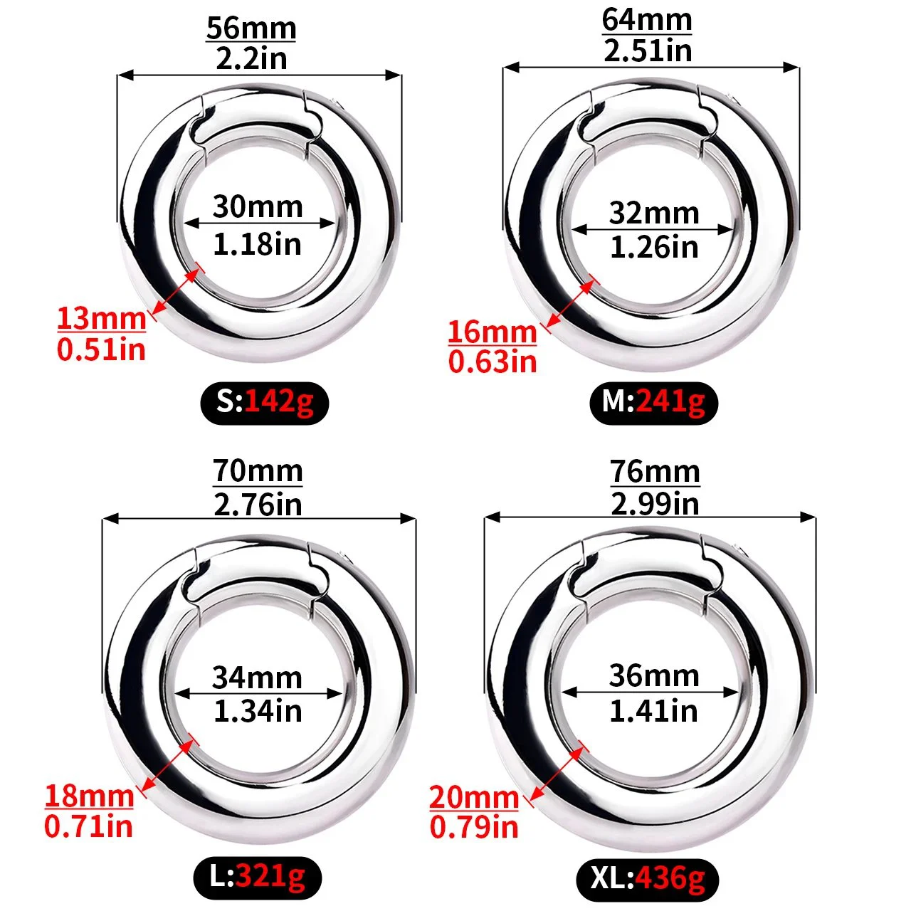4 Size Heavy Stainless Steel Testicle Stretchers Scrotum Penis Cock Ring Metal Locking Pendant Ball Weight Adult Sex Toys