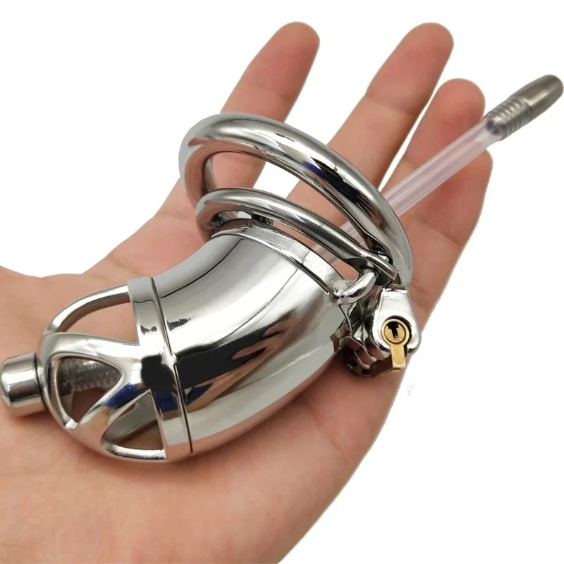 7cm Metal Male Cock Cage Lock Penis in Cage with Keyholder+clasp Man Chastity Cage with Cock Ring for Male
