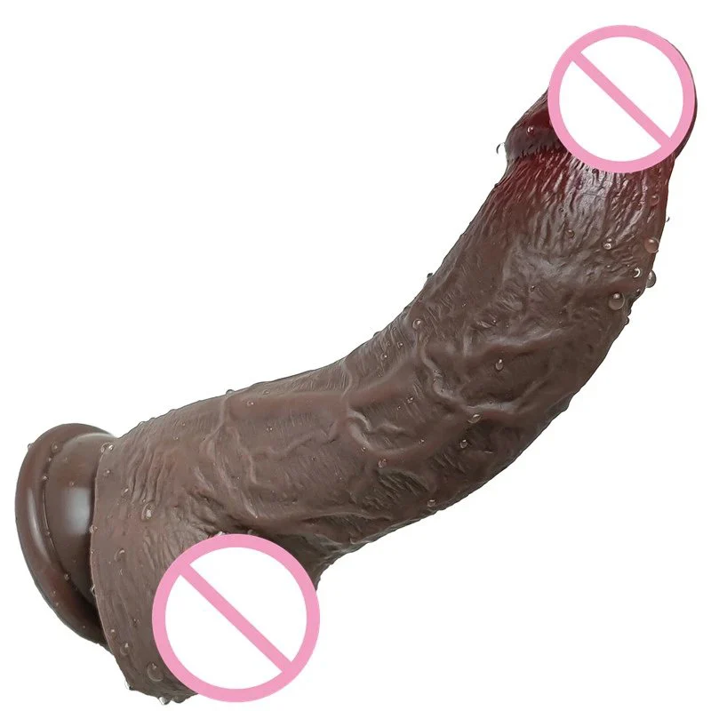 Coffee Dark Color 7.4Inch G Spot Sex Toy Women Realistic Liquid Silicone Dildo With Strong Suction Cup