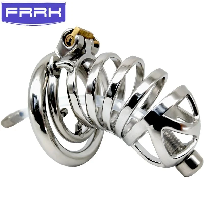 Male Chastity Cage Device with Anti-slip Ring and Silicone Catheter Skin-friendly Cock Cage Sex Toy