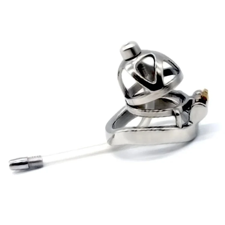 51mm 304 Stainless Steel Male Chastity Device with Catheter Sm Sex Toys Penis Cage with Keyholder Curved Ring Chastity Cage