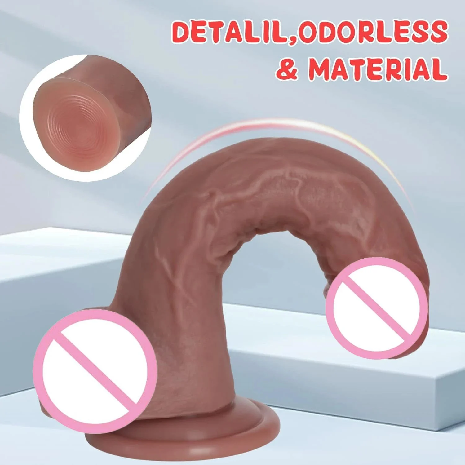 Realistic Silicone Dildo 7.8 Inch Waterproof Soft Strong Suction Cup Hands-Free G-Spot Anal Play Body-Safe Adult Sex Toy