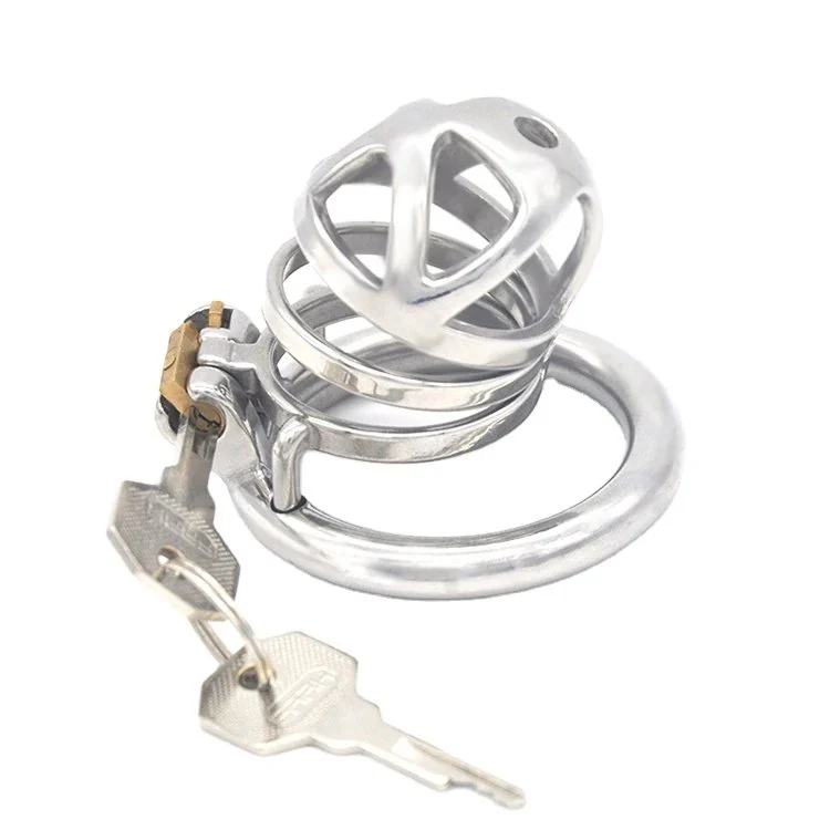 Small Snap Ring Metal Male Chastity Cage Cock Cage with Urethral Catheter for Man