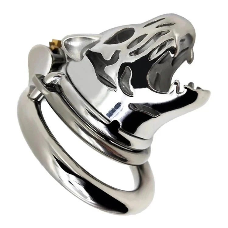 Leopard Shaped Stainless Steel Male Chastity Cage Metal Cock Ring Frrk Penis Cage with 40 45 45mm Cock Ring Sex Toys for Men