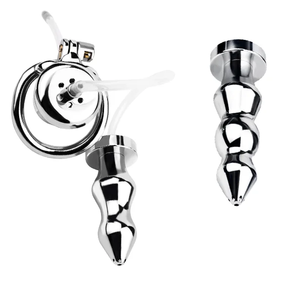 flat chastity cage with anal plug,Chastity Device Anal Catheters Cage Metal Small Anal Plug and Chastity cage Male Sex Toy
