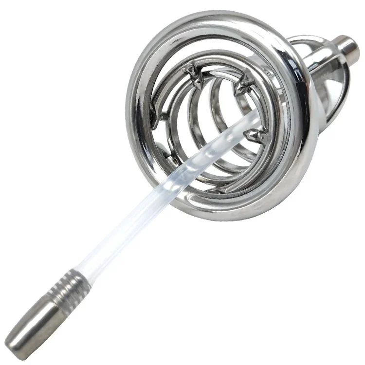 Male Chastity Cage Device with Anti-slip Ring and Silicone Catheter Skin-friendly Cock Cage Sex Toy