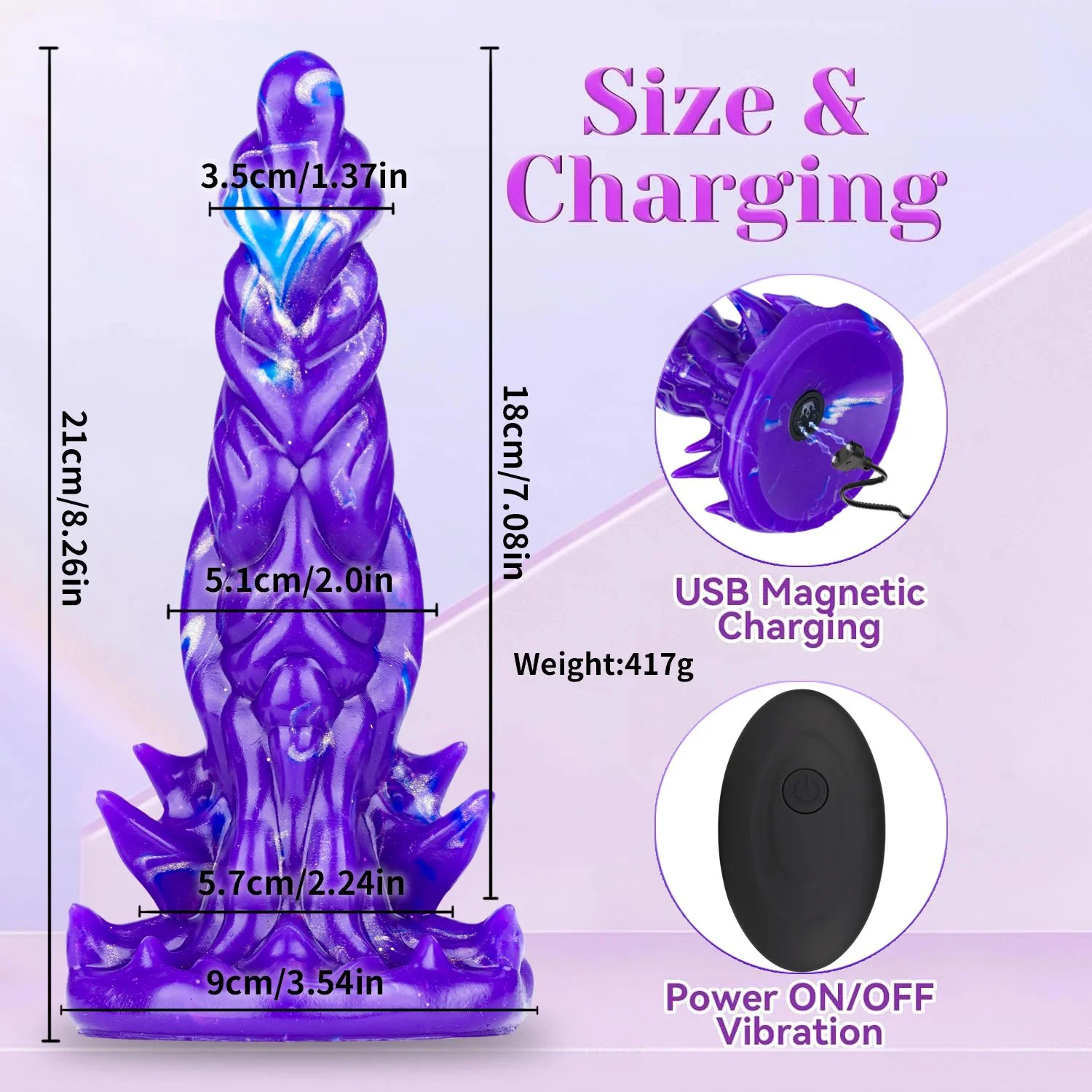 8 Big Knot Fantasy Dildo Thrusting Vibrator with Wireless Remote Control 100% Waterproof Silicone for Men & Women