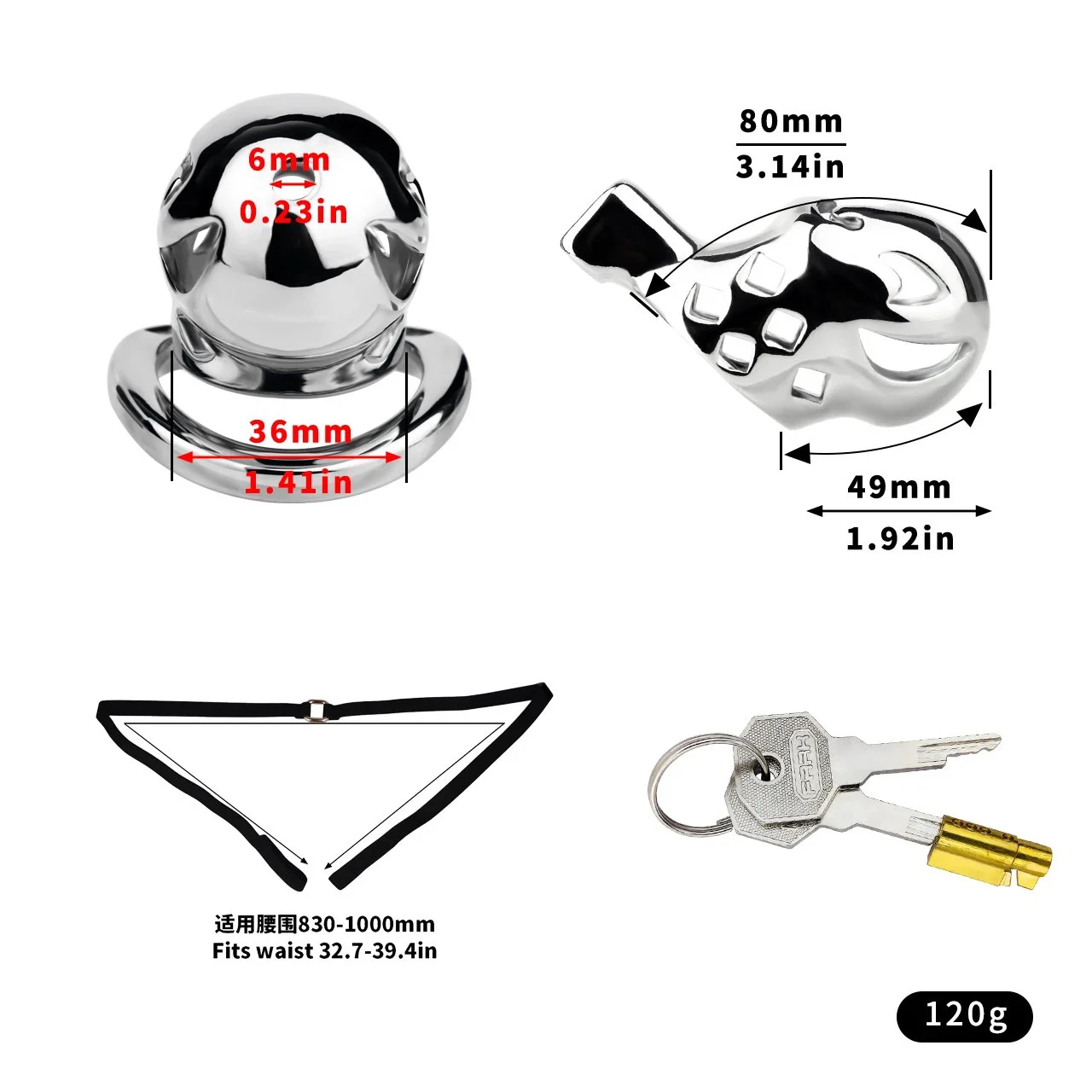 Male Penis Chastity Device with Restraint Strap Metal Construction Three Sizes for Easy Wear Product