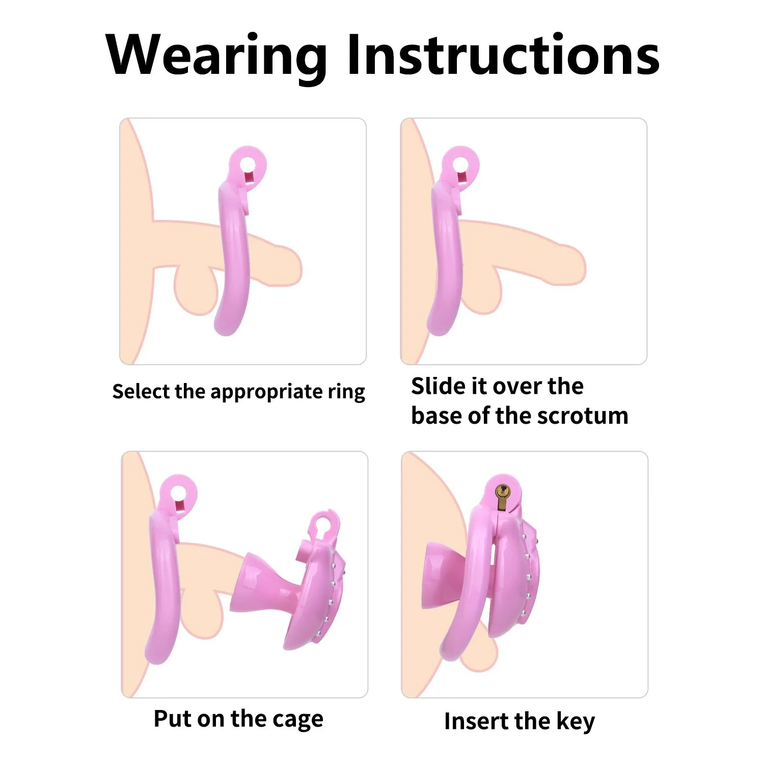 Inverted Flat Pinky Chastity Cage Clitoris 4 Size Ring Wearable Kit for Femboy Chastity Cage Belt Sissy Toys