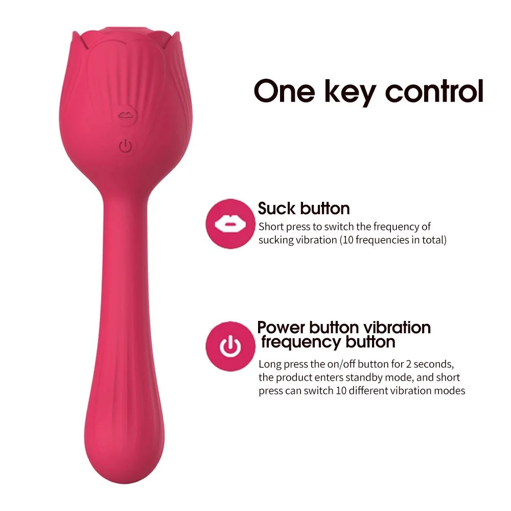 USB Rechargeable 10 Frequencies Vibration Soft Silicone 360 Spins Rose Shape Clitoral Sucking Vibrator