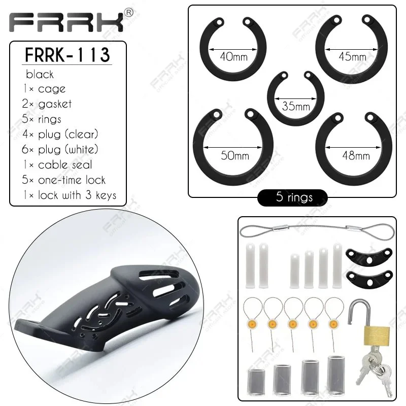 Hollow Penis Mamba Chastity Cage with 5 Cock Rings Padlock Escape Seal Upgrade Adults Sex Toys for Men