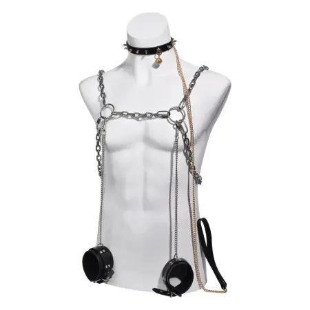 Male Fetish Bondage Set Stainless Steel Male Nipple Clamps Collar Handcuffs Gay Toys Couple Flirting Sex Toys