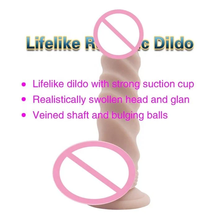 7.6 Inch Lifelike Spiral Dildo Vibrator Silicone Sex Toys for Hands-free Play