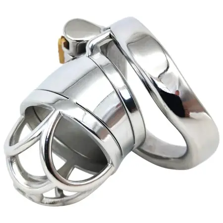60mm Male Chastity Cage Curved Cock Ring 304 Stainless Steel Lock Penis Cage with Keyholder for Him