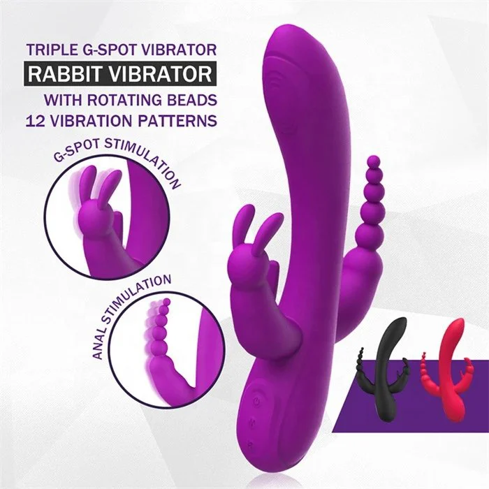 USB-Powered Automatic Triple G-Spot Vibrator 12-Frequency Sex Toys with 3 Motors Stimulating Dildo Type