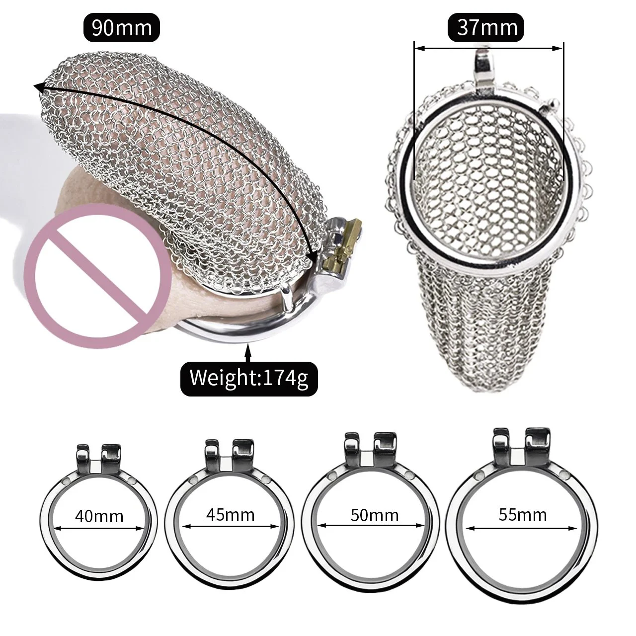 Mesh Chastity Cage Lightweight Anti-escape Adjustable Cock Cage Strap on Dildo Penile Lock Ring
