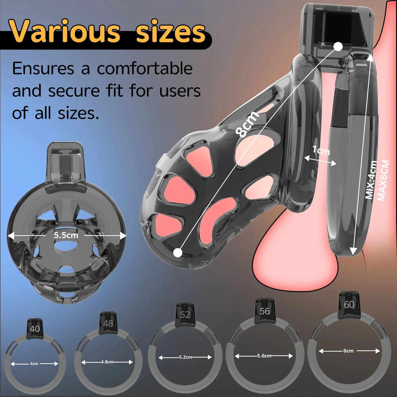 Chastity Cage Men Premium Breathable Waterproof Eco-Friendly 6 Sizes Rings Invisible Lock for Penis Exercise Bondage Gear Adult