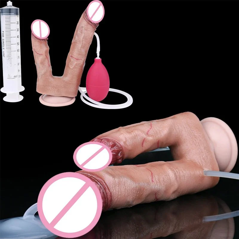 Realistic Double Ejaculating Dildo Silicone Squirting Penis G-Spot Stimulate Sex Toys for Women Men Sucker Anal PLug