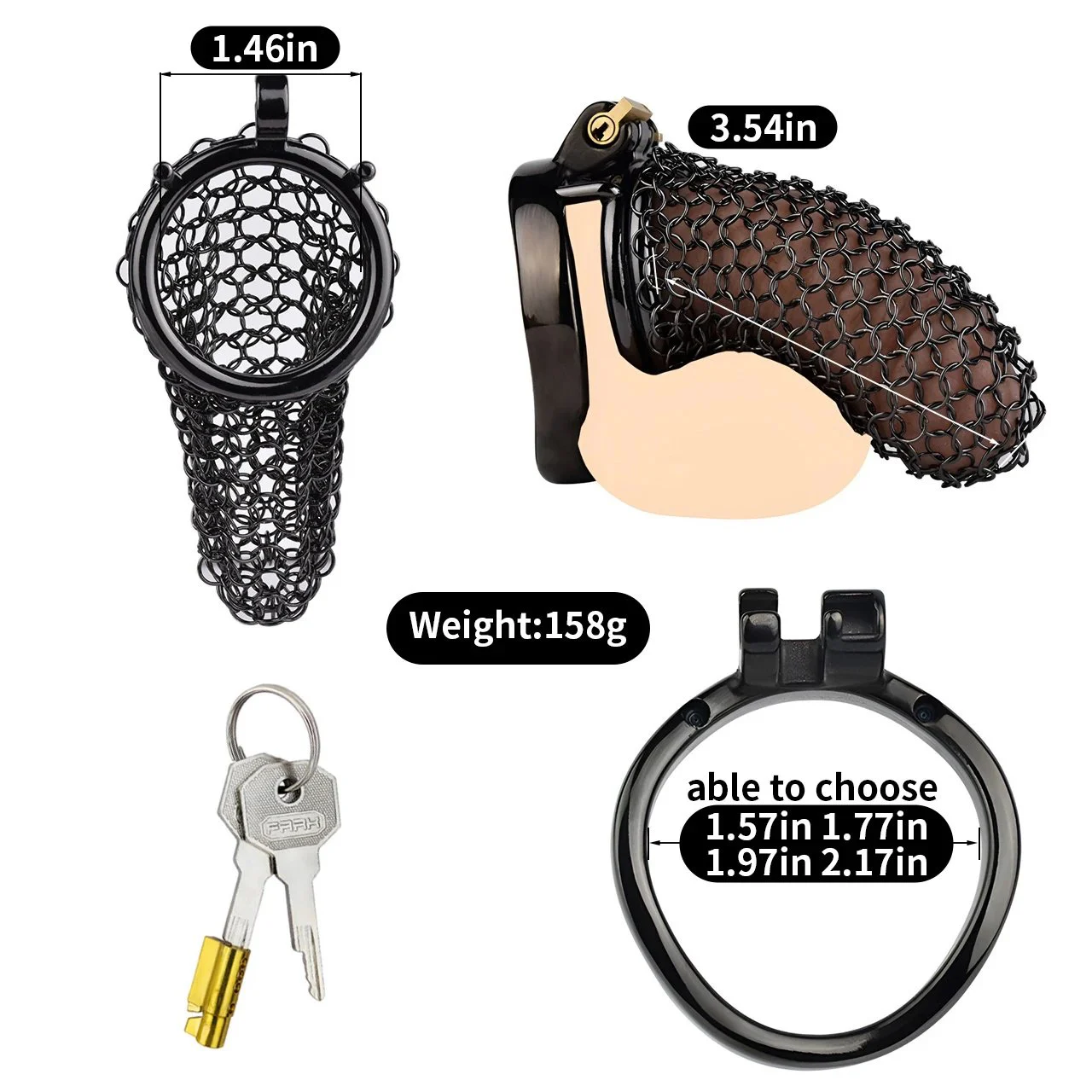 Black Color Chastity Cages for Men Sissy Cock Cages Chainmail Stainless Steel Metal Mesh Chastity Cage Toys