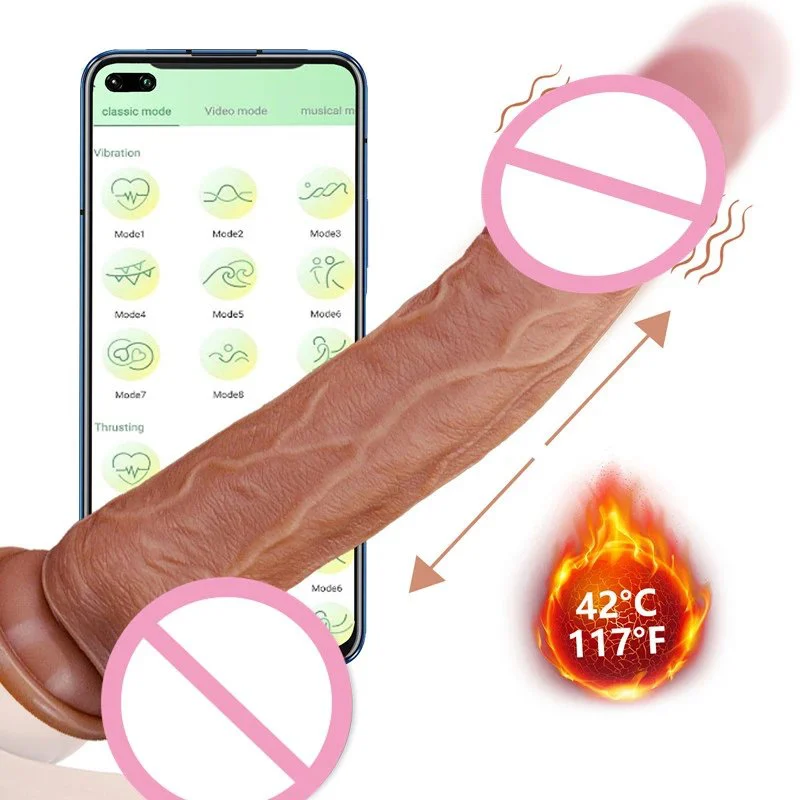 Realistic Silicone 10 Modes Telescopic Heated Remote APP Control Dildo Vibrator Sex Toys for Women