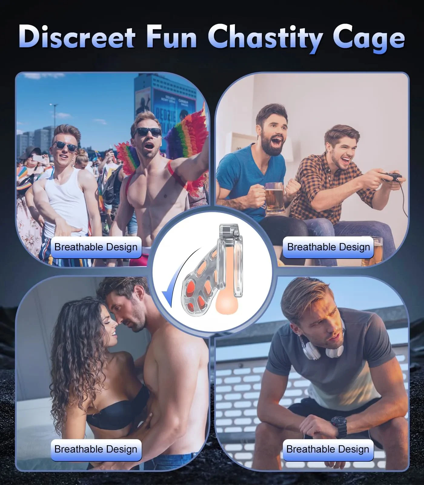 Male Chastity Cage Bondage Silicone Waterproof Eco-Friendly Invisible for Long-Term Wear 6 Penis Rings Clamps Adult