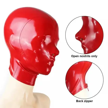Natural Latex Red Hood Mask Bondage Set Waterproof Full Coverage Nostril Breathing Adult BDSM Role Play