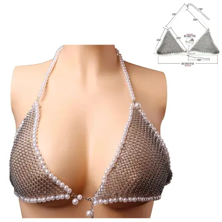 New Style Sexy Mesh Stainless Steel Breast Bra Pearl Choker Necklace Style Nipple Bra for Female Sex Bondage