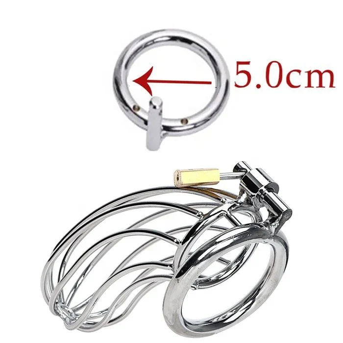 Male Adult Sex Toys Stainless Steel Cock Cage Chastity Device with 3 Active Rings Adult Bondage Gear
