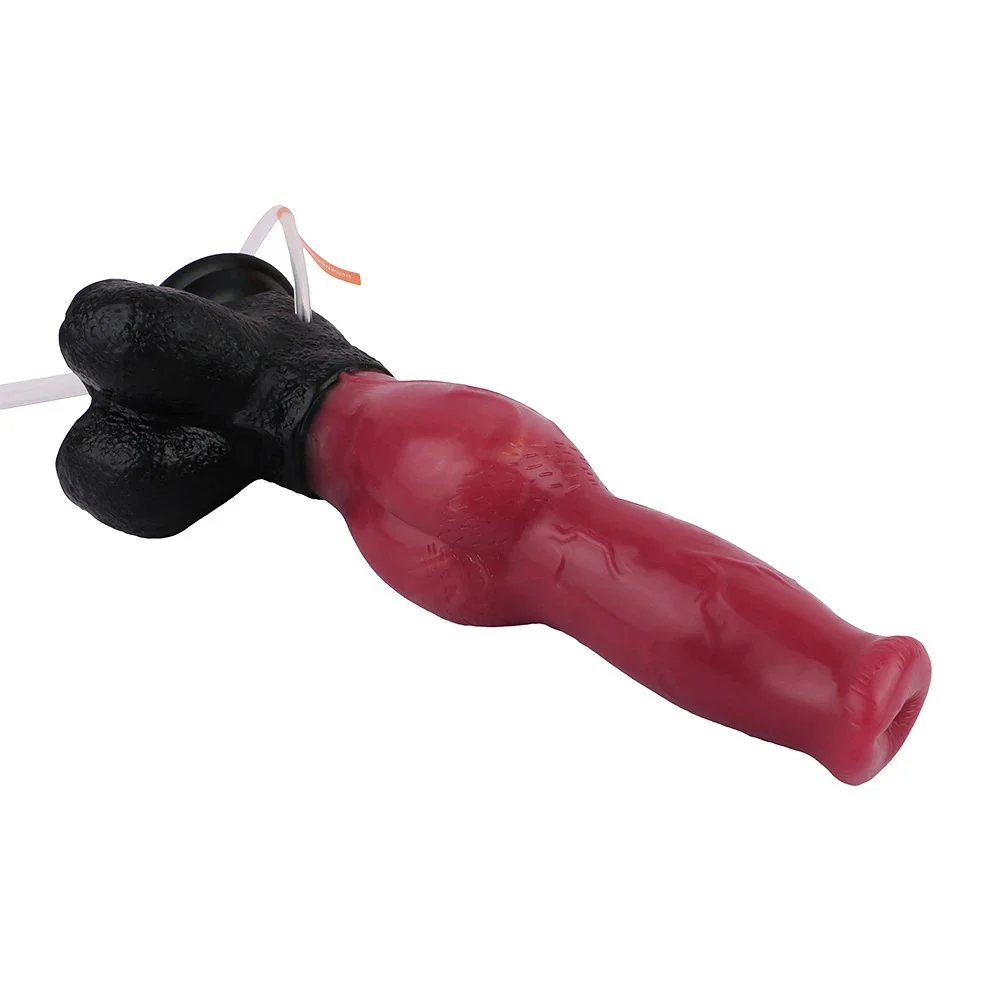 Extra Long Soft Inflatable Squirting Dog Dildo 10.2'' Silicone Adult Stimulation Animal Anal Squirting Cock with Knot for Woman