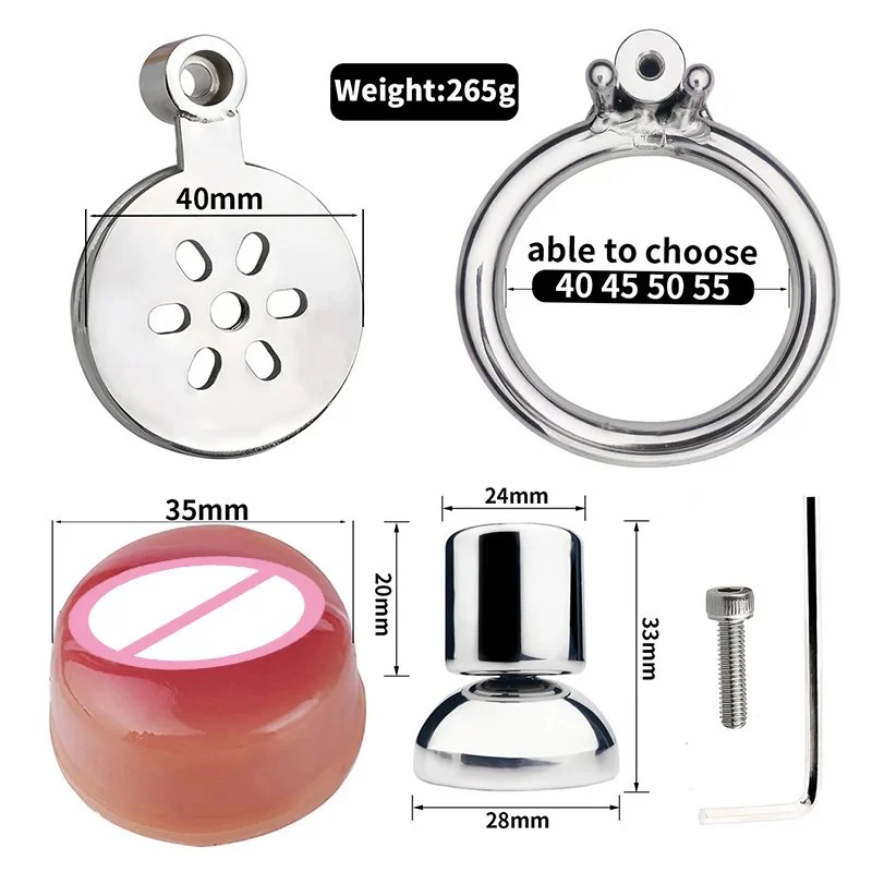 Inverted Chastity Cock Cage Positive Negative with Catheter with Four Active Size Ring Pussy Shape Chastity Cage