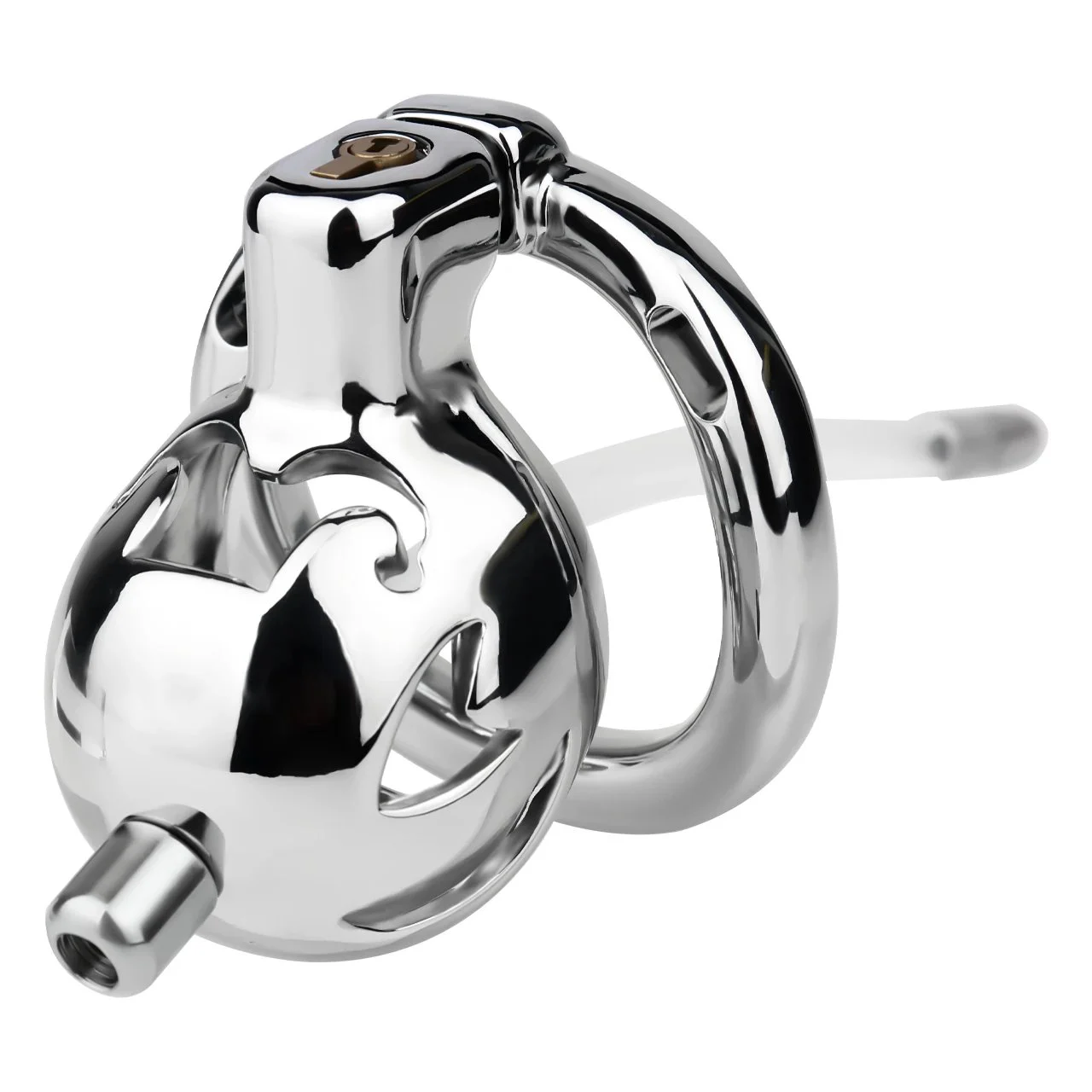 Male Stainless Steel Chastity Cage Restraint Toy with Catheterized Penis Lock Three Sizes Available