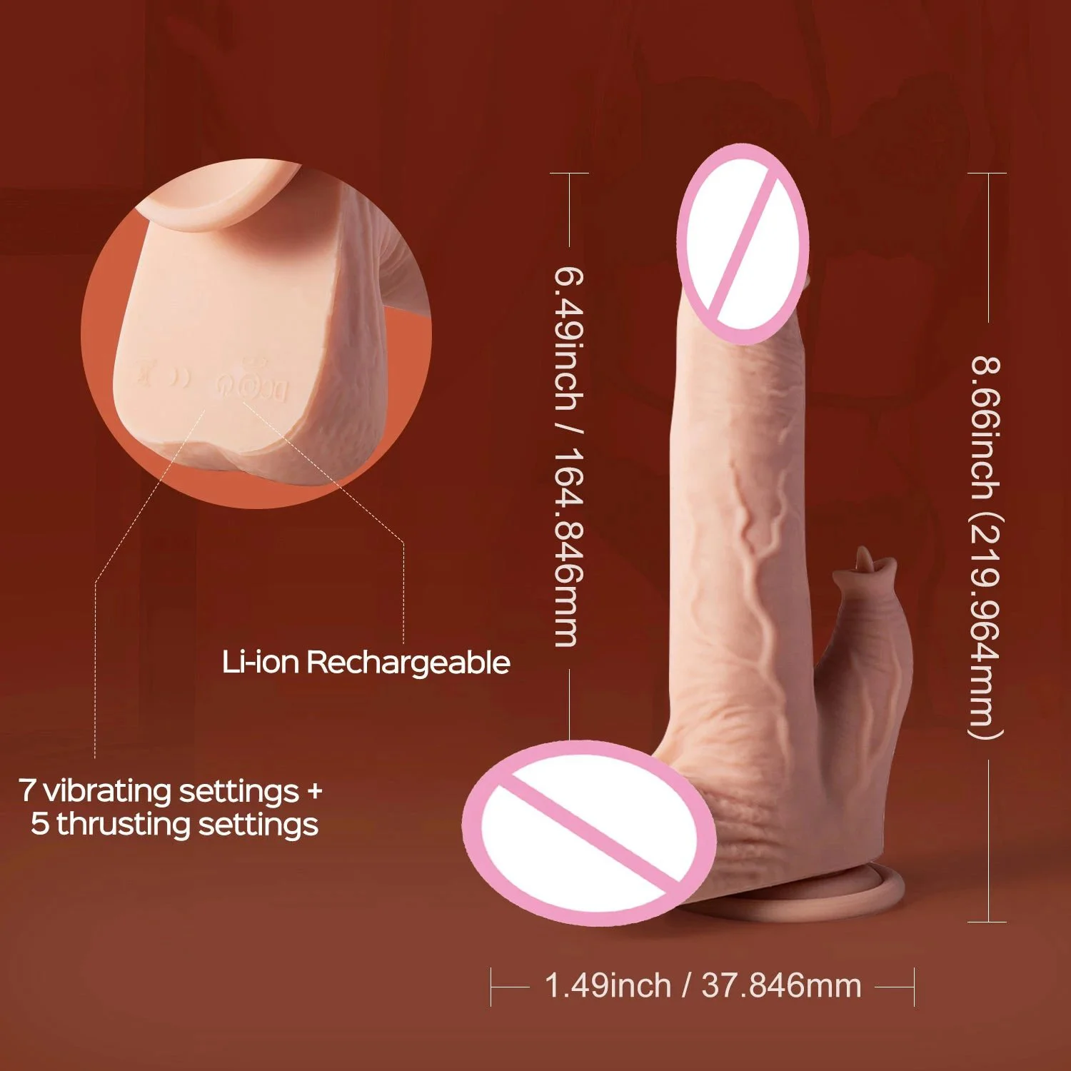 8.66 Inch Heating Function Realistic Telescopic Dildo Vibrator Licker Silicone Thrusting and Vibrating Dildo with Suction Cup
